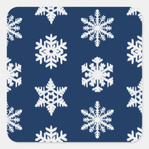 Schneeflocken von Ikat - Weiß und Dunkelblau Quadratischer Aufkleber