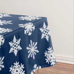 Schneeflocken von Ikat - Weiß und Dunkelblau Tischdecke