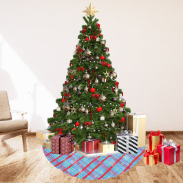 Schneeflocken Weihnachten Blauer Winter Kariert Polyester Weihnachtsbaumdecke