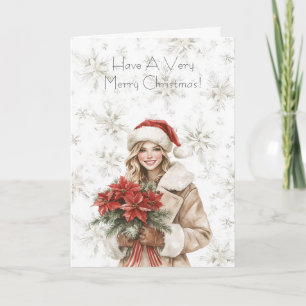 Schneeflocken Weihnachten Blondine Poinsettie Blum Karte
