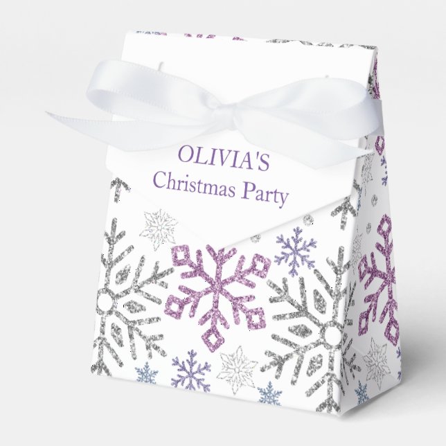 Schneeflocken Weihnachten Lila Silber Geschenkschachtel (Vorderseite)