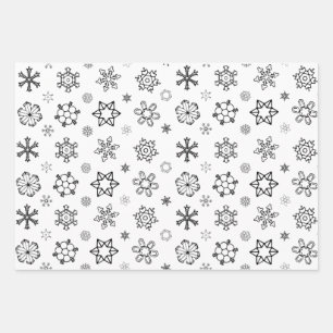 Schneeflocken Weihnachten [Schwarz-weiß Grau] Wrap Geschenkpapier Set