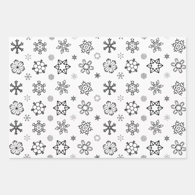Schneeflocken Weihnachten [Schwarz-weiß Grau] Wrap Geschenkpapier Set (Vorderseite)
