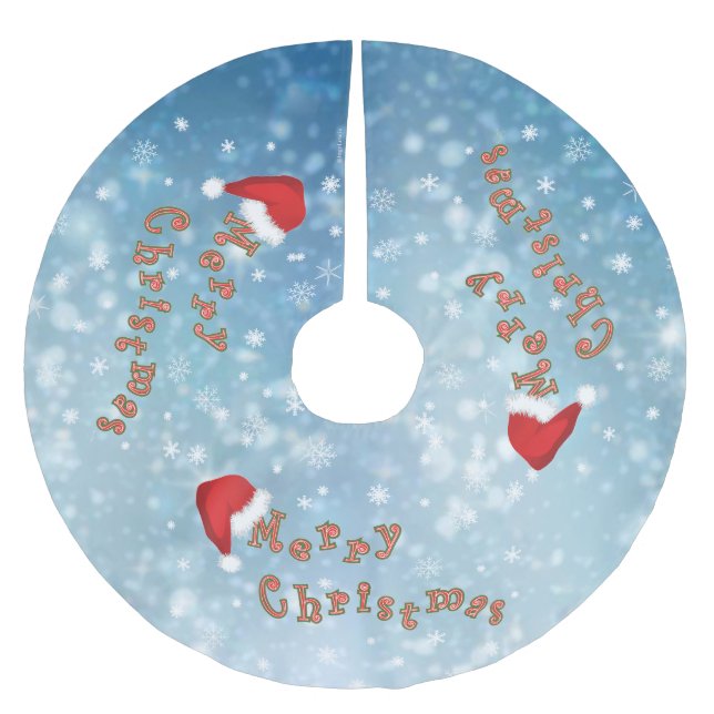 Schneeflocken Weihnachts-Rote Weihnachtsmannmütze  Polyester Weihnachtsbaumdecke (Vorderseite)
