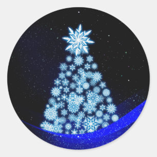 Schneeflocken Weihnachtsbaum Klassischer Rundstick Runder Aufkleber