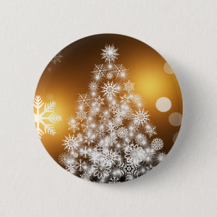 Schneeflocken Weihnachtsbaum mit goldenem Hintergr Button