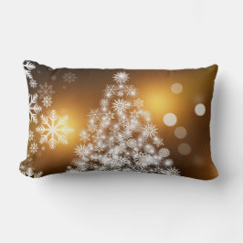 Schneeflocken Weihnachtsbaum mit goldenem Hintergr Lendenkissen