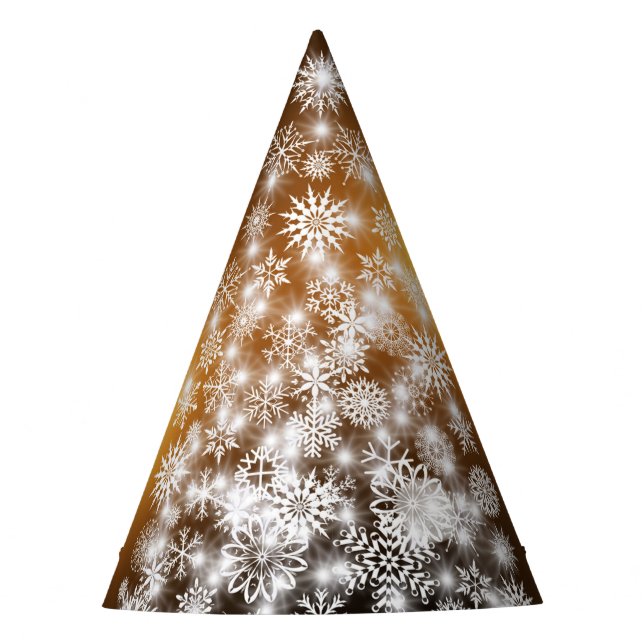 Schneeflocken Weihnachtsbaum mit goldenem Hintergr Partyhütchen (Vorderseite)