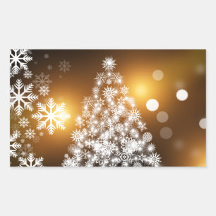 Schneeflocken Weihnachtsbaum mit goldenem Hintergr Rechteckiger Aufkleber
