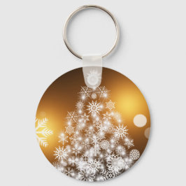 Schneeflocken Weihnachtsbaum mit goldenem Hintergr Schlüsselanhänger