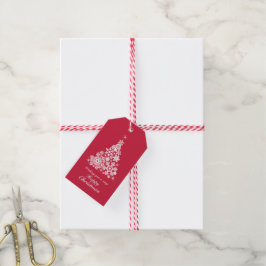 Schneeflocken Weihnachtsbaum rot-weiß Geschenkmark Geschenkanhänger