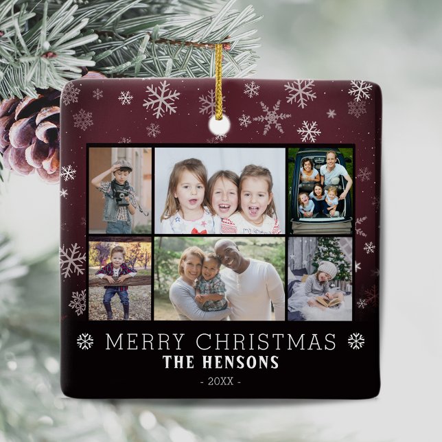 Schneeflocken Weihnachtsfamilie 6 FotoCollage Keramikornament (Von Creator hochgeladen)