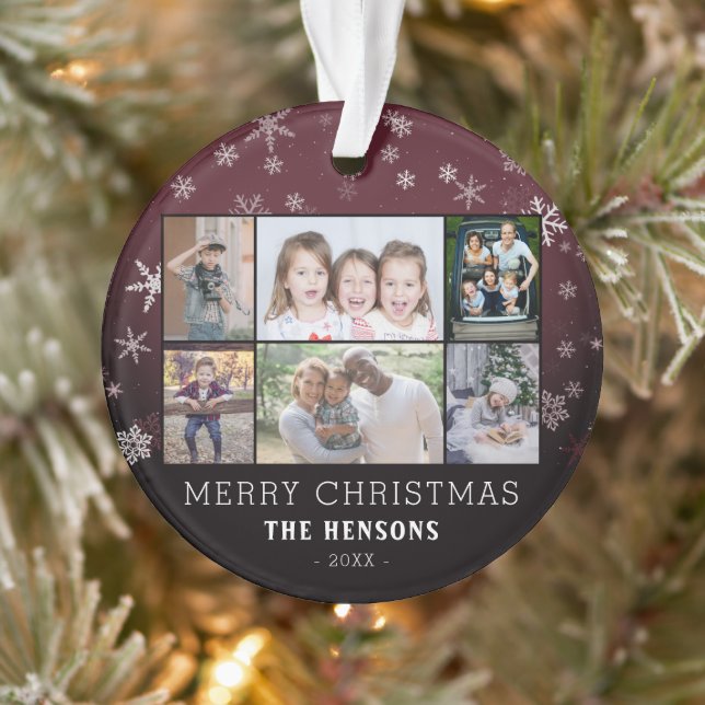 Schneeflocken Weihnachtsfamilie 6 FotoCollage Ornament (Baum)