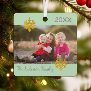 Schneeflocken-Weihnachtsfamilienfoto-Metallornamen Ornament Aus Metall