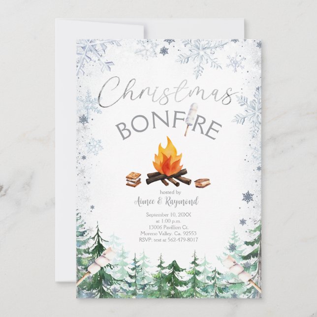 Schneeflocken Weihnachtsfeuer Einladung (Vorderseite)