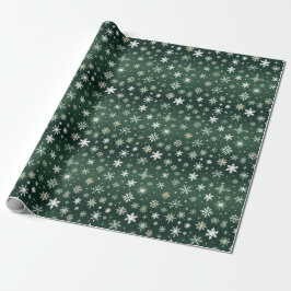 Schneeflocken - weiß auf grün geschenkpapier