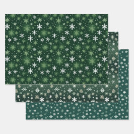 Schneeflocken - weiß auf grün geschenkpapier set