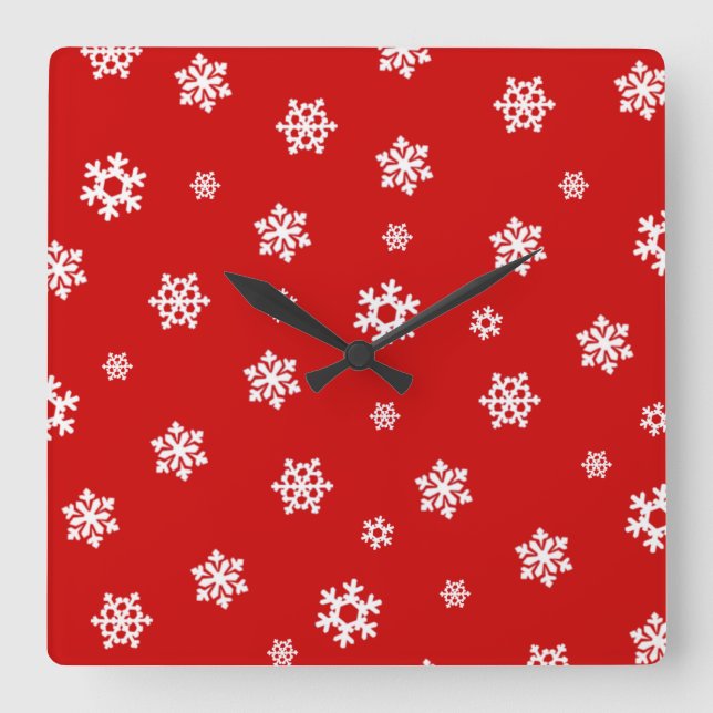 Schneeflocken (weiß) [Weihnachtsmuster] Quadratische Wanduhr (Vorderseite)