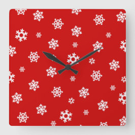 Schneeflocken (weiß) [Weihnachtsmuster] Quadratische Wanduhr