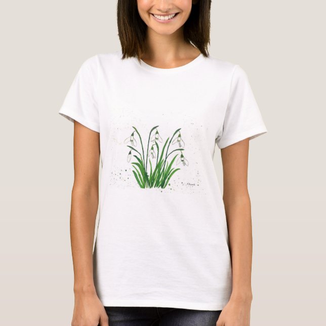 Schneeflocken, weiße Blume, Aquarell T-Shirt (Vorderseite)