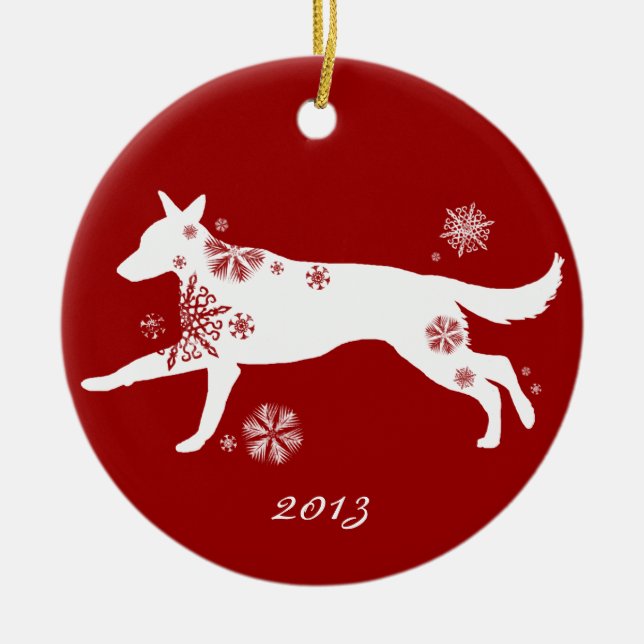 Schneeflocken Weißer Hirtenhund Keramikornament (Vorne)