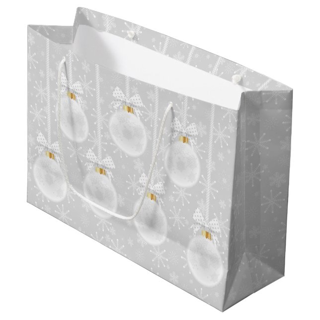 Schneeflocken Weißer Ornament Weihnachtsfeiertag Große Geschenktüte (Vorderseite Schrägansicht)