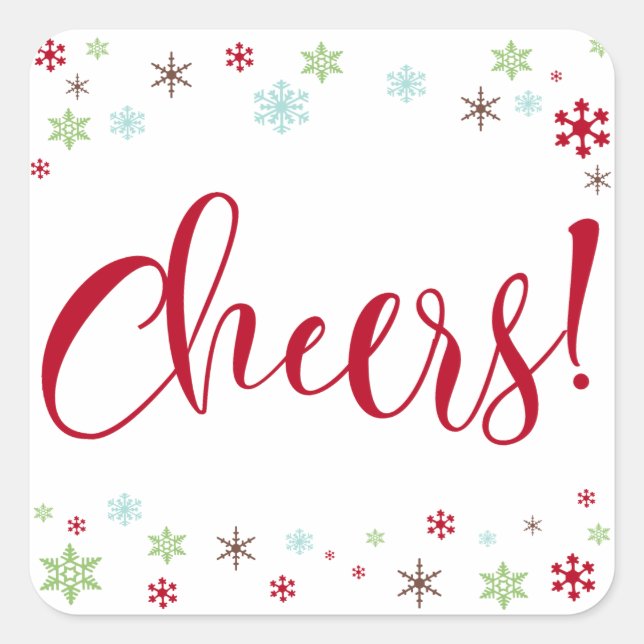 Schneeflocken Whimsy jubeln! Rote Typografie Quadratischer Aufkleber (Vorderseite)