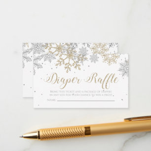 Schneeflocken-Windel-Verlosung Silber Gold Glitter Begleitkarte