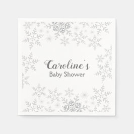 Schneeflocken Winter Baby Dusche Grau Silber Glitz Serviette