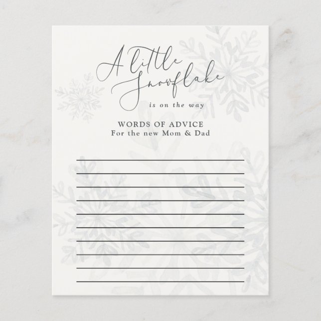 Schneeflocken Winter Babydusche Ratschläge Worte (Vorderseite)