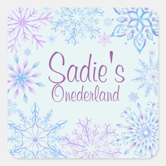Schneeflocken Winter Einmal-Derland Erster Geburts Quadratischer Aufkleber (Vorderseite)