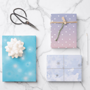 Schneeflocken Winter Elegante Pastellfarben Weihna Geschenkpapier Set