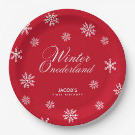 Schneeflocken Winter onederland Boy First Birthday Pappteller