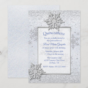 Schneeflocken Winter Quinceñera Süß 16 Einladung