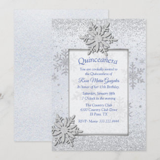 Schneeflocken Winter Quinceñera Süß 16 Einladung