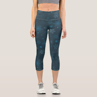 Schneeflocken Winterblau nahtlos Muster Capri Leggings