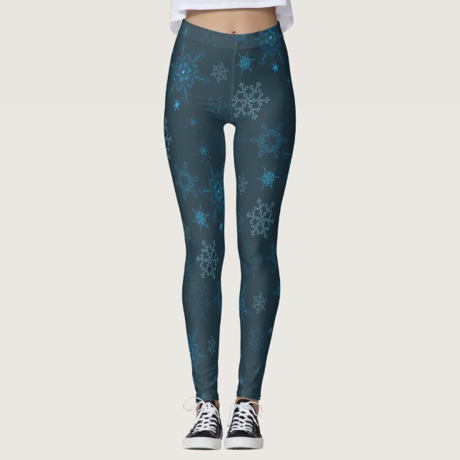 Schneeflocken Winterblau nahtlos Muster Leggings (Vorderseite)