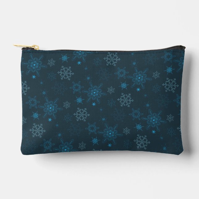 Schneeflocken Winterblau nahtlos Muster Zubehörtasche (Vorderseite)