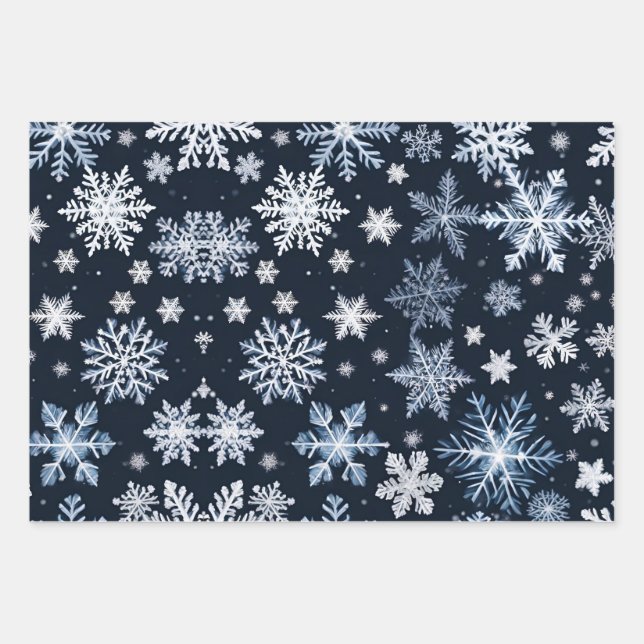 Schneeflocken Winterdesign Blaue Kälte Niedlich Geschenkpapier Set (Vorderseite)