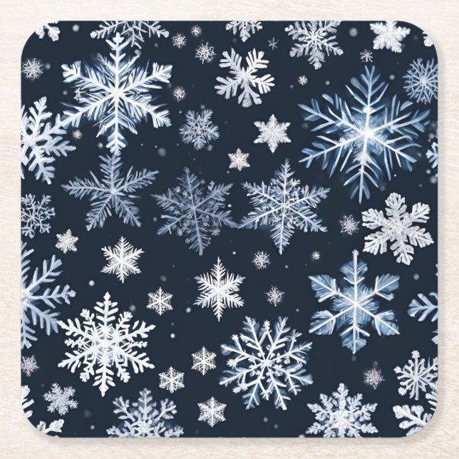 Schneeflocken Winterdesign Blaue Kälte Niedlich Rechteckiger Pappuntersetzer (Vorderseite)
