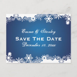 Schneeflocken-Winterhochzeit Save the Date Ankündigungspostkarte