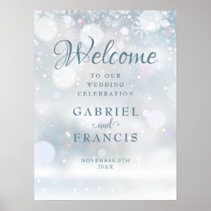 Schneeflocken Winterhochzeit Willkommensschild Poster