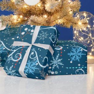 Schneeflocken Wirbel und Glitzern Christnas Geschenkpapier