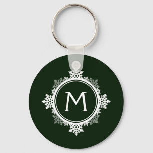 Schneeflocken-Wreath-Monogramm in dunkelgrün und  Schlüsselanhänger