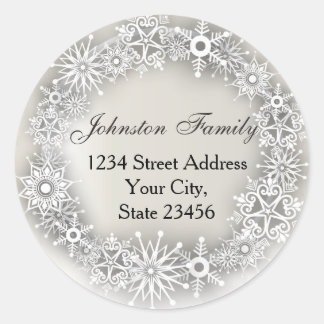 Schneeflocken Wreath Personalisierte Weihnachtskle Runder Aufkleber