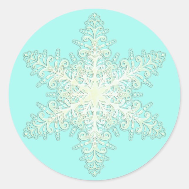 Schneeflockeneis überwintern weiß und aquamarin el runder aufkleber (Vorderseite)
