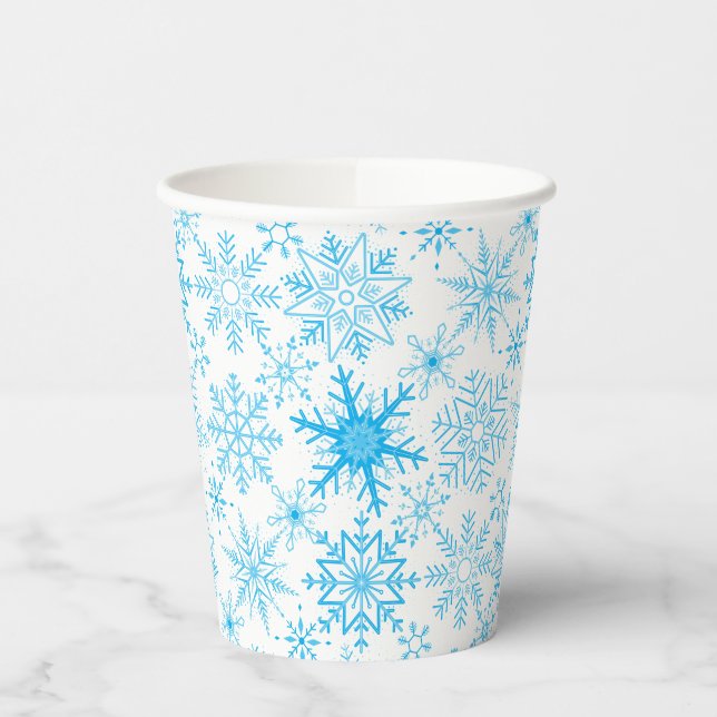 Schneeflockenmuster blau pappbecher (Links)