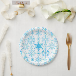 Schneeflockenmuster blau pappteller