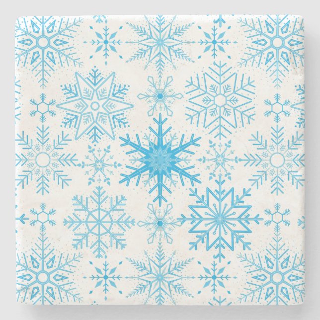 Schneeflockenmuster blau steinuntersetzer (Vorderseite)
