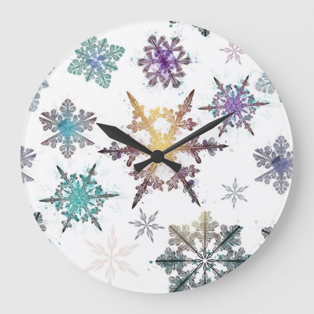 Schneeflockenmuster Große Wanduhr (Vorderseite)